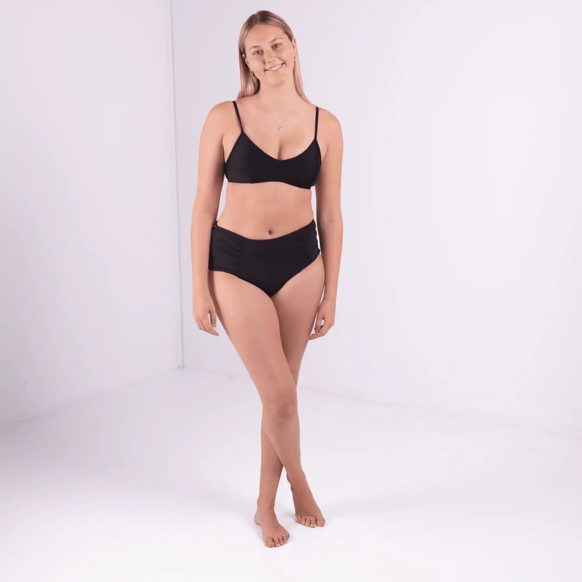 The Akira Ruched High Waist Bikini Bottom - Period Proof - Petaluda Swim