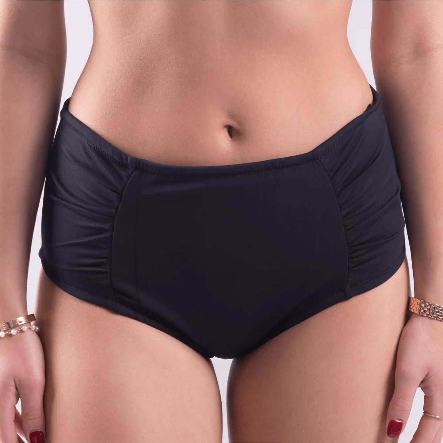 The Akira Ruched High Waist Bikini Bottom - Period Proof - Petaluda Swim