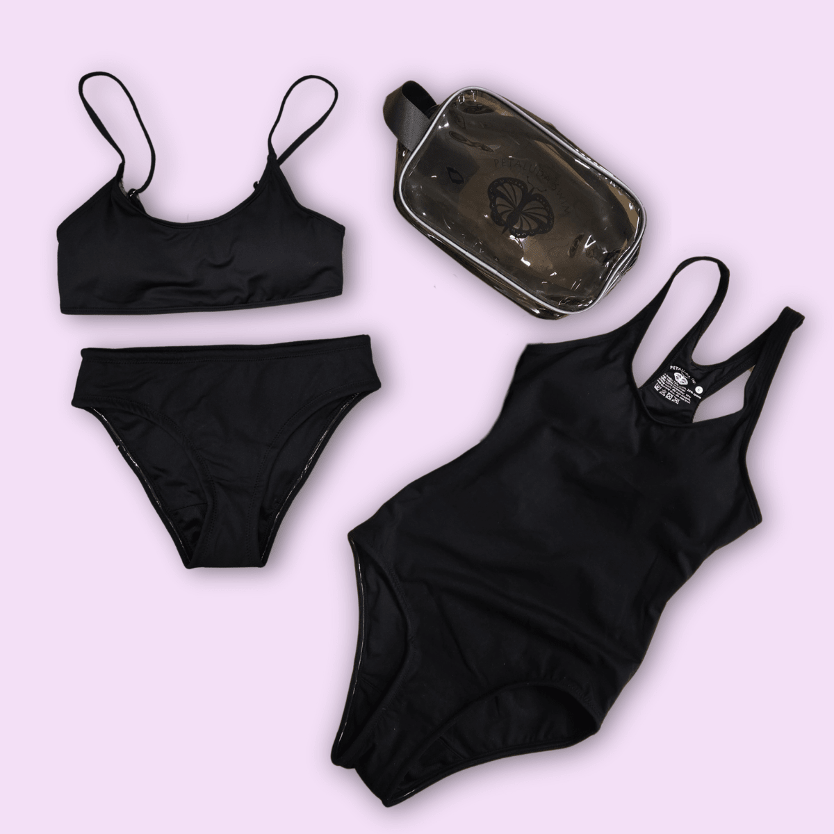 Period swimwear set for teens matching bikini top and bottoms